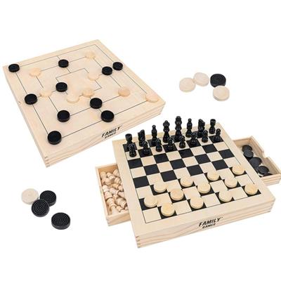 GIOCO SCACCHI/DAMA/FILETTO IN LEGNO